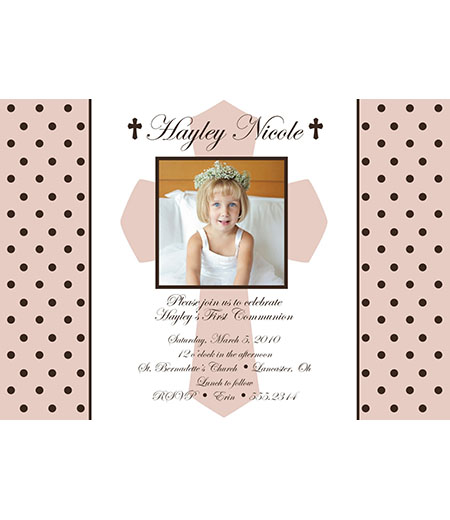 Holy Cross and Polka Dots Religious Baptism or First Communion Printable Invitation - Pink